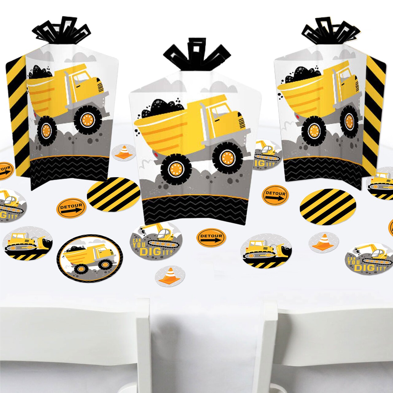 Big Dot of Happiness Dig It - Construction Party Zone - Baby Shower or Birthday Party Decor and Confetti - Terrific Table Centerpiece Kit - Set of 30